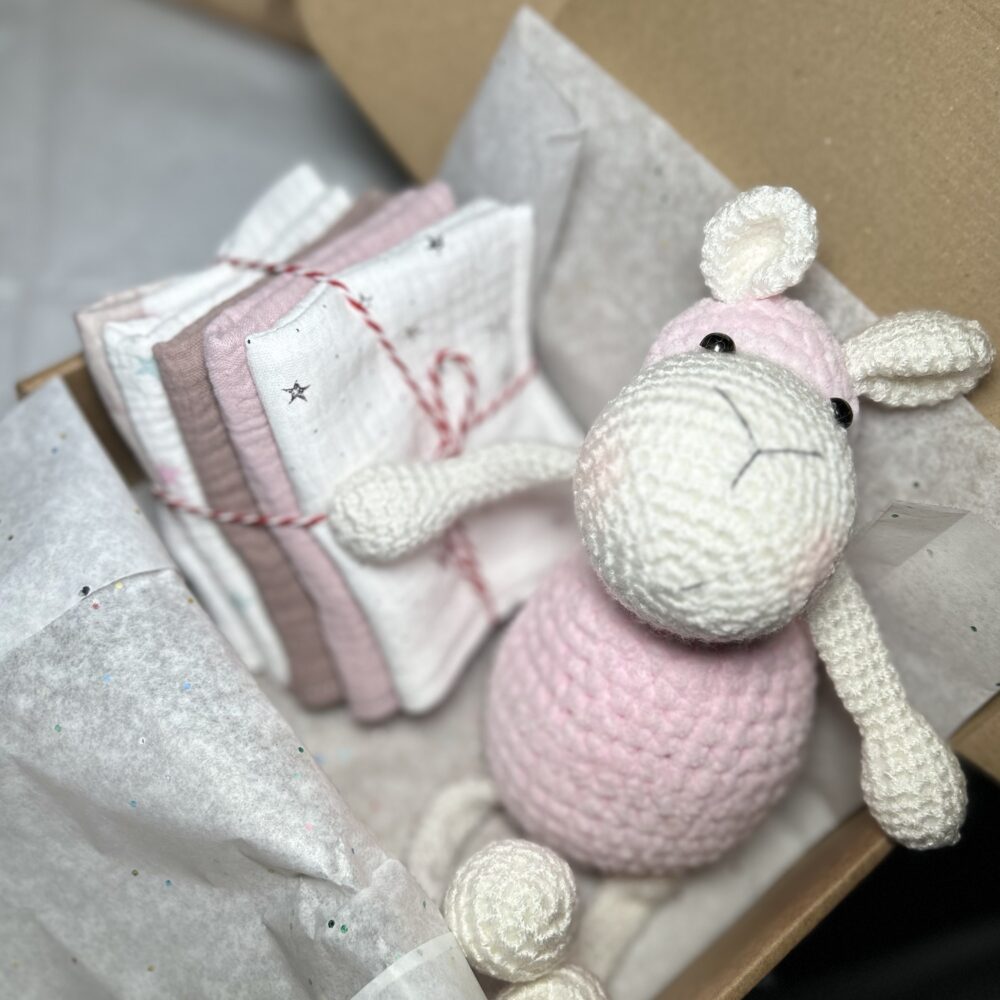 Muslino merliukų ir avytės rinkinukas mergytei